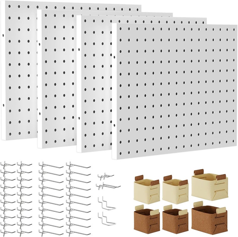Spampur Store Peg Board, 4 Pack Metal PegBoard Organizer with Accessories, White Pegboard Panels with 50 Pcs Hooks and Baskets, Wall Organizer for Office, Craft Room Organization, Garage, Sewing Room - Image 1